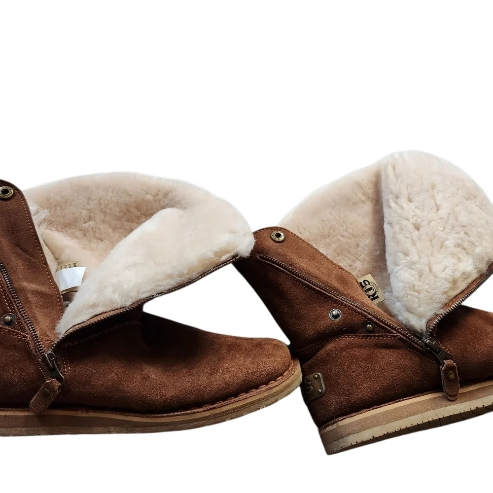 RJ’s Fuzzies Trixie Genuine Sheepskin Suede Convertible Ankle Boots Womens L11
